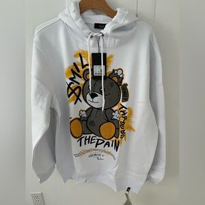 Avenue George V Paris Hoodie Graphic Rhinestone teddy bear White long sleeve NWT